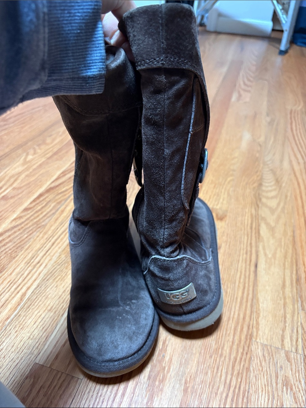 UGG Chocolate Brown Suede Mid-Calf Button Boots